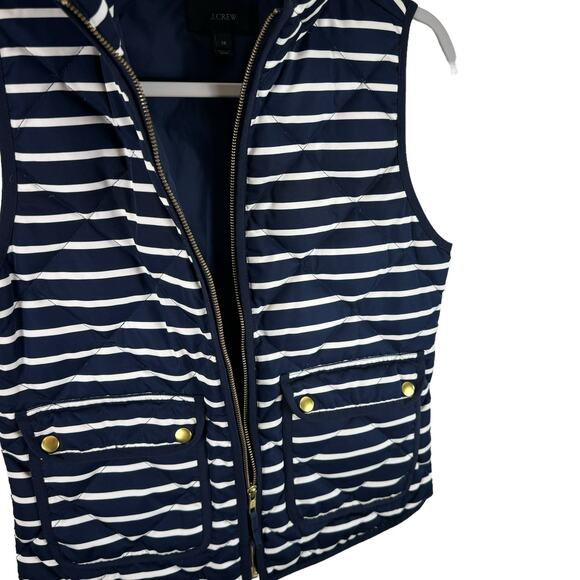 J. Crew Navy Blue White Striped Full Zip Puffer Vest Nautical Pockets Size XS - Picture 5 of 7
